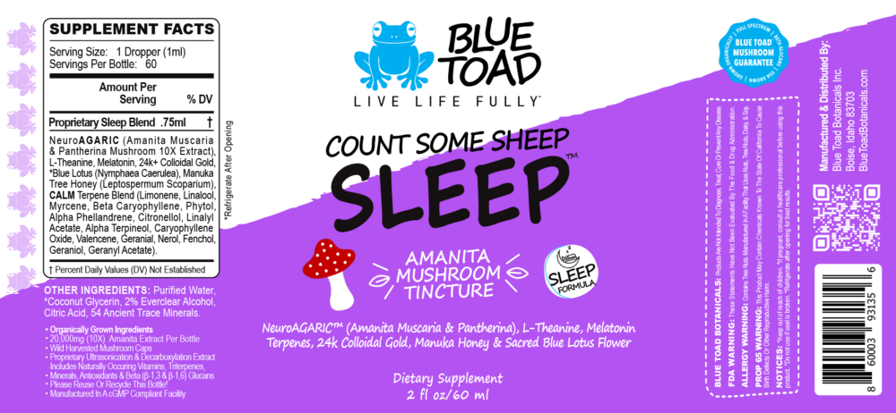 Blue Toad Botanicals Amanita SLEEP Tincture Label 2023 II